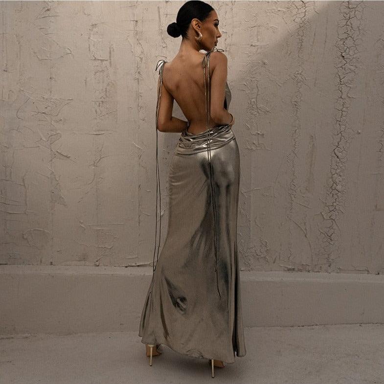 Charming Like Her Metallic Backless Maxi Dress 4