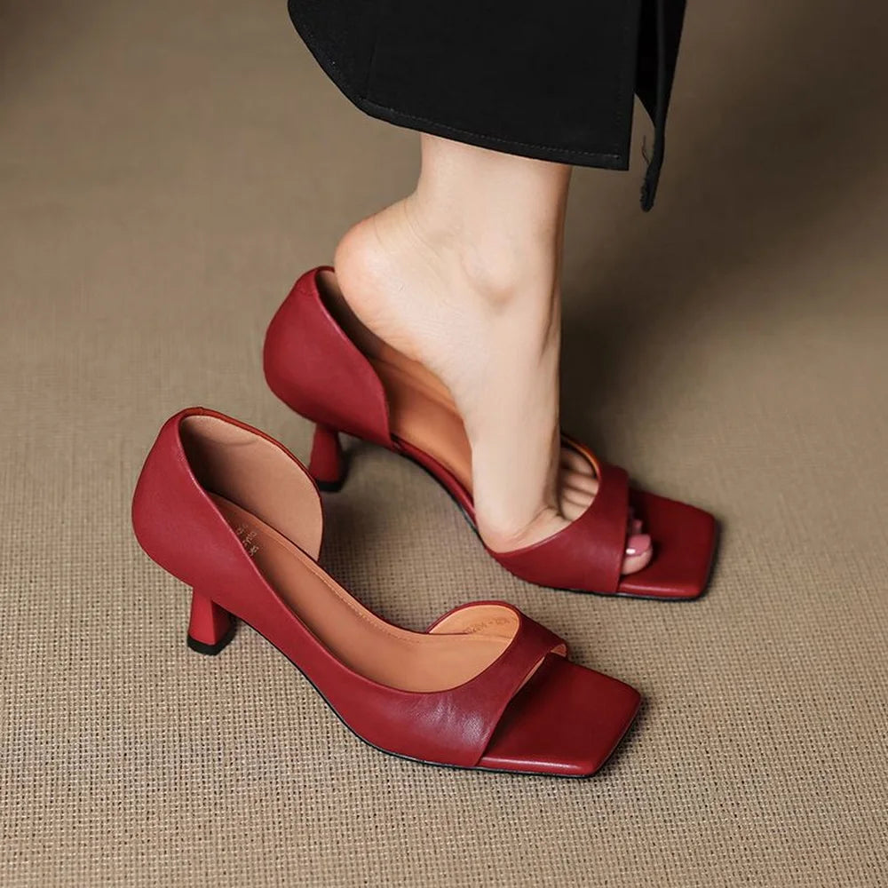 Square Toe Cut Out Spool Heel Pumps