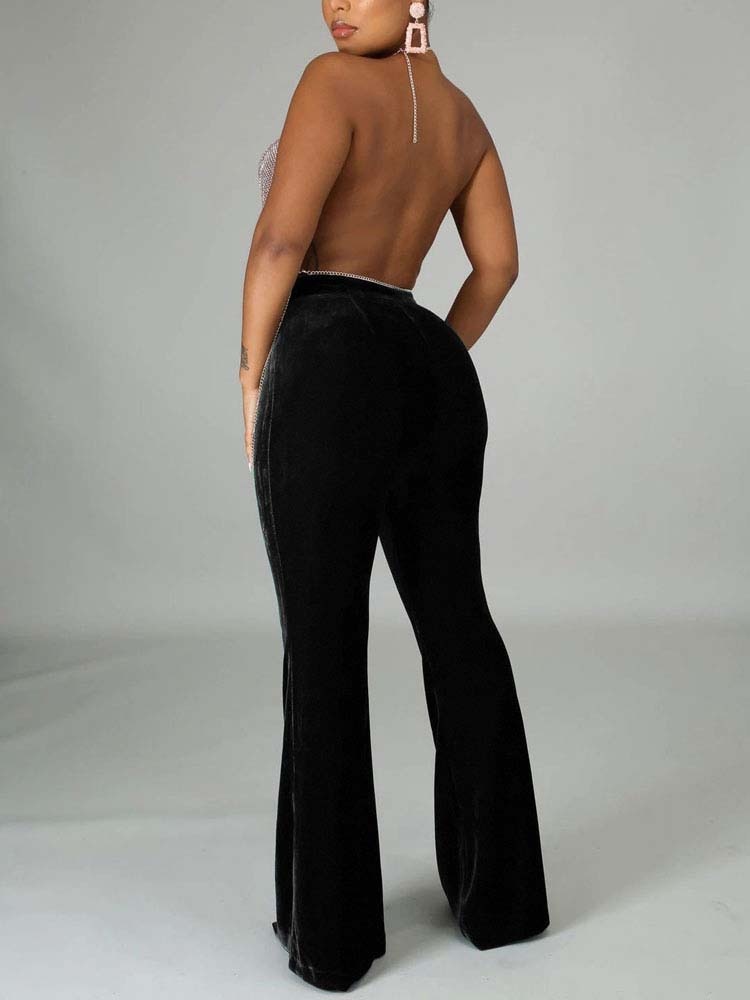 High Waist Velvet Front Seam Flare Leg Bell Bottom Pants 11