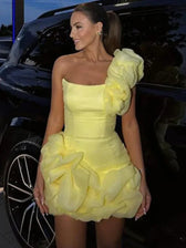Yellow Satin Slim Fit Mini Party Dress