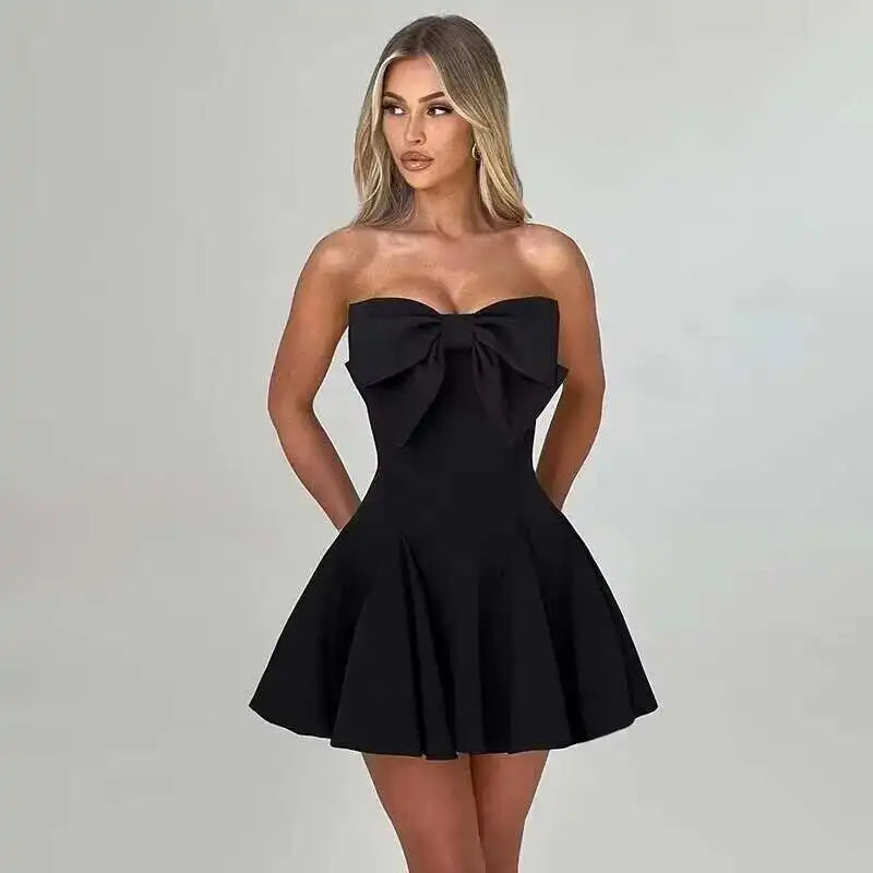 Pearl Bow Waist Wrap Backless Mini Dress 16