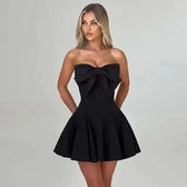 Pearl Bow Waist Wrap Backless Mini Dress 16