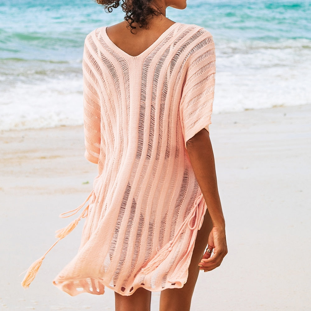 Sexy Bat Sleeve Loose Hollow Out T-shirt Dress