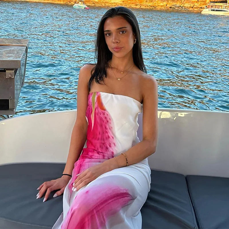 Mesh Floral Print Off - shoulder Long Dress