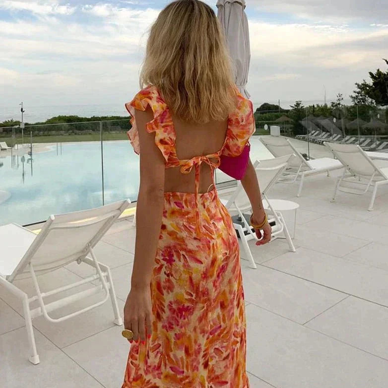 María Boutique José Orange Summer Dress with Ruffles Chic Silhouette Collection
