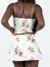 Lace Floral Pleated Denim Mini Skort