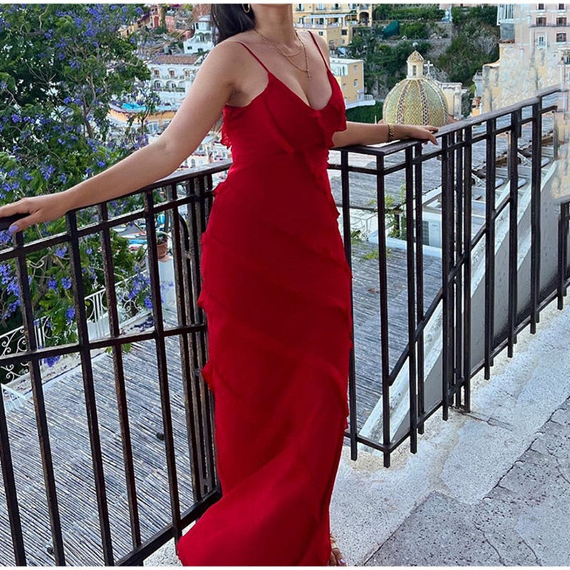 Chic Deep V Neck Maxi Dress