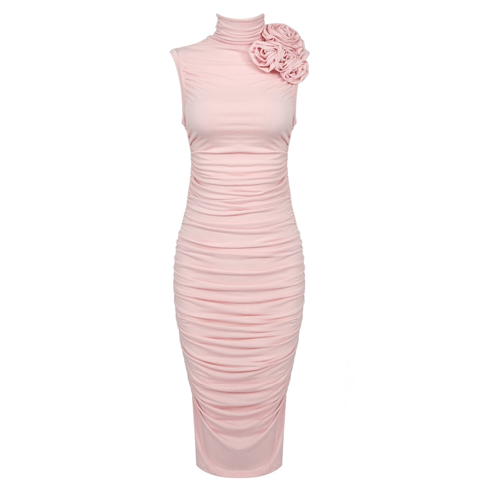 ABIGAIL FLOWER MIDI DRESS Pink