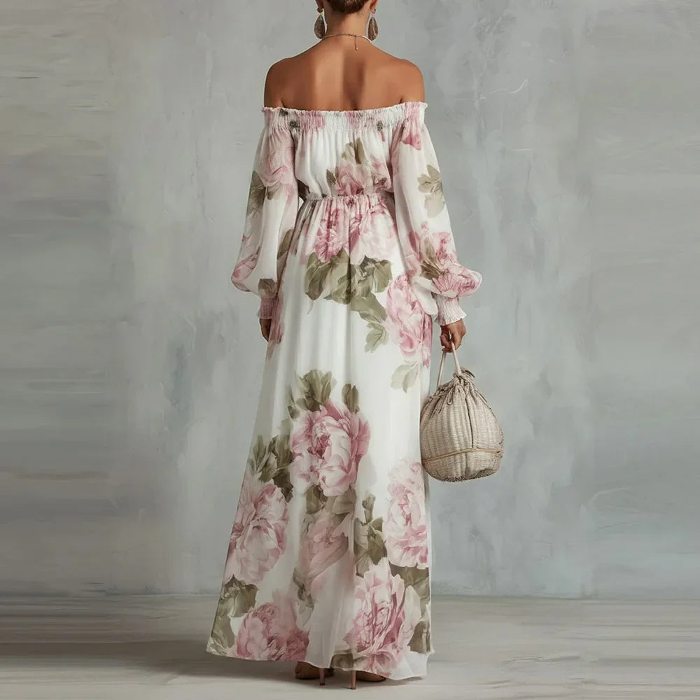 Floral Off Shoulder Puff Sleeve Maxi Dress