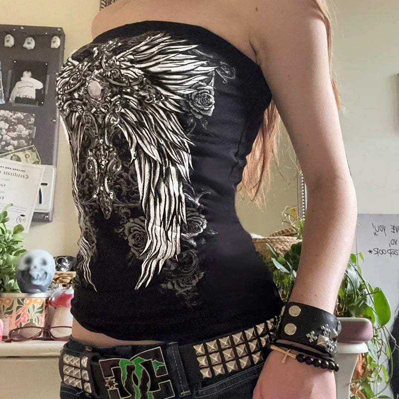 Gothic Graphic Print Tube Strapless