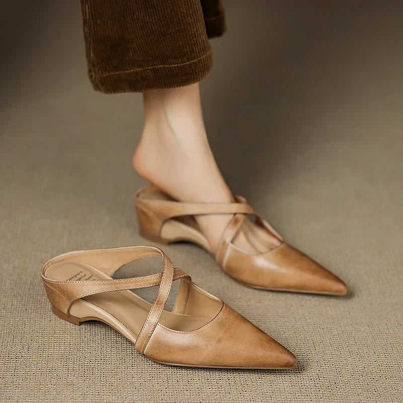 Pointed Toe Cross Strap Mary Jane Flats