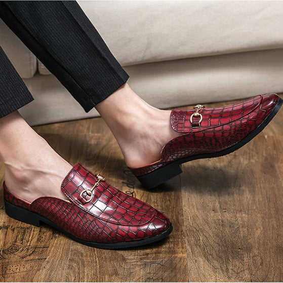 Croc Embossed Horsebit Buckle Backless Loafer Mules