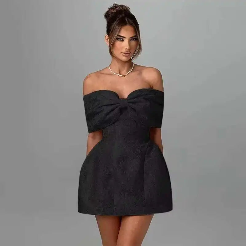 Bow Backless Jacquard A Line Mini Dress 6