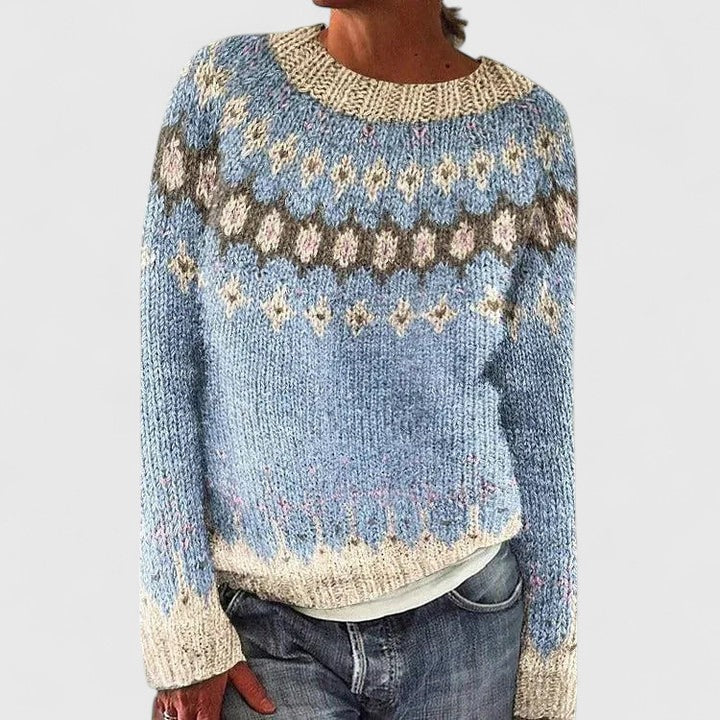 Fair Isle Crew Neck Long Sleeve Knit Sweater