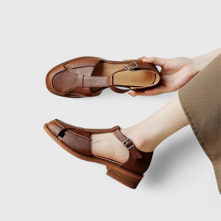 Closed Toe T-Strap Buckle Low Block Heel Fisherman Sandals