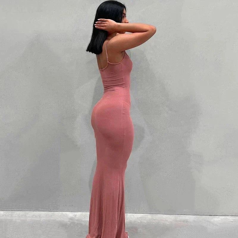 Satin Edition Backless Bodycon Maxi Slip Dress