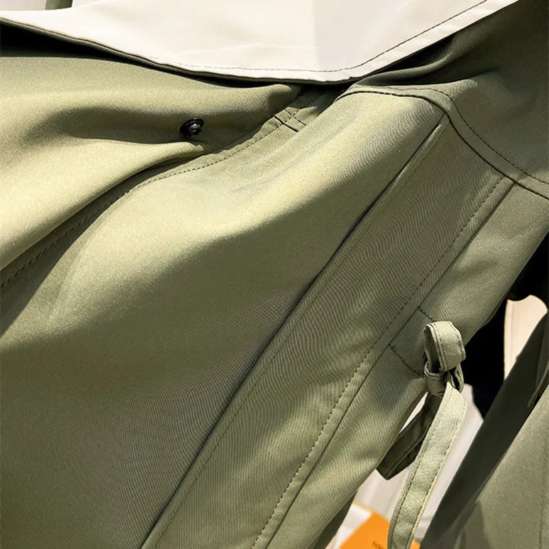 Contrast Collar Button Front Drawstring Windbreaker Jacket