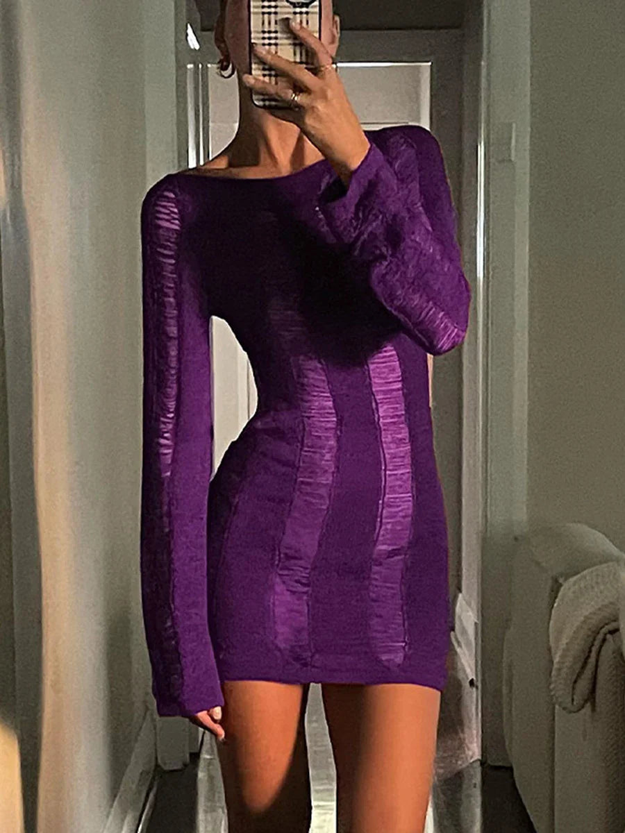 Cutout Knit Long Sleeve Wrap Mini Dress