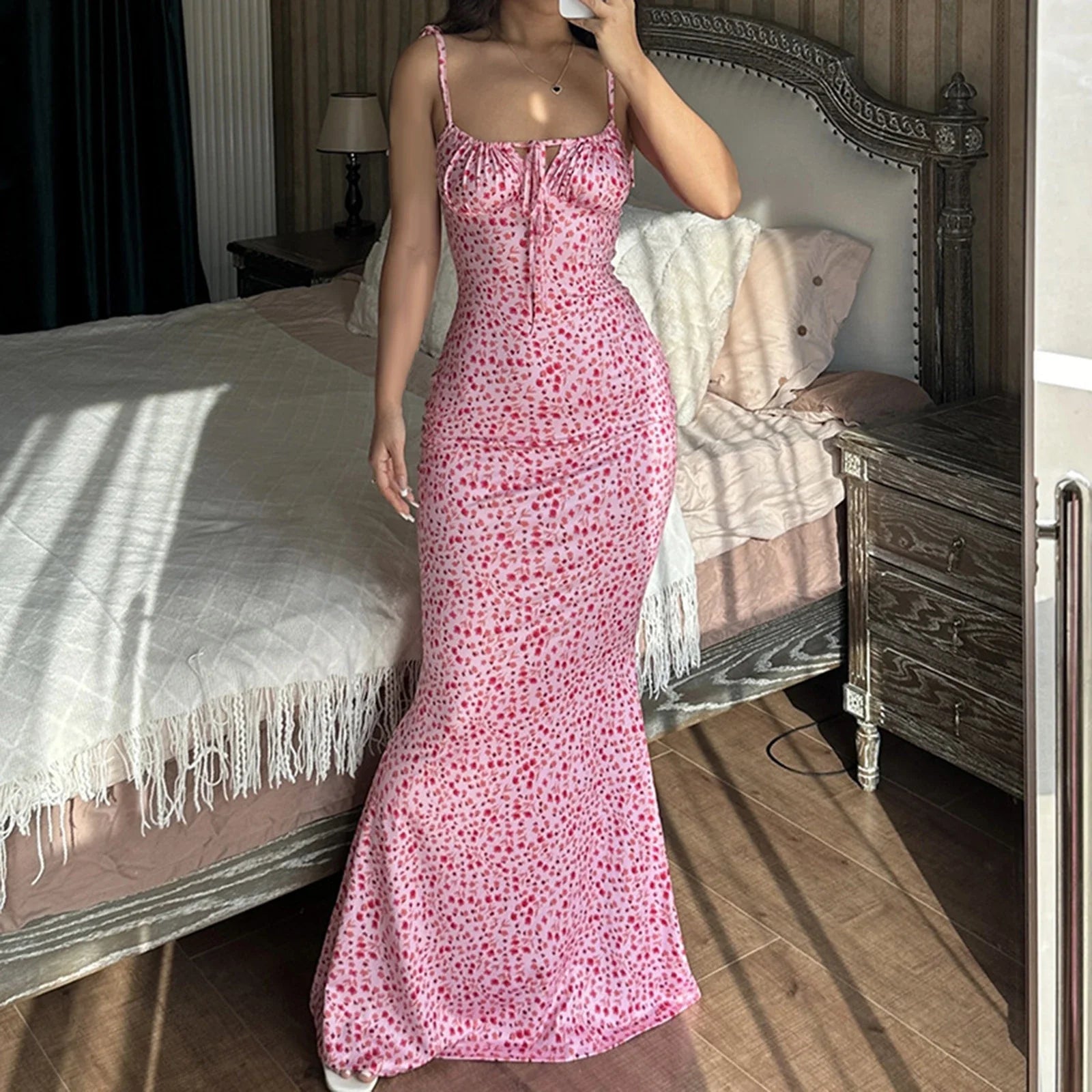 Tieup Split Spaghetti Floral Dress