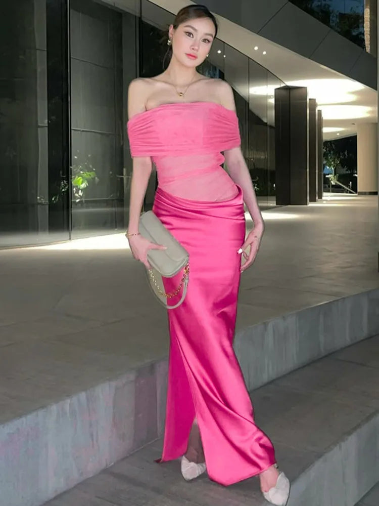 Off - the - Shoulder Strapless Backless Maxi Dress