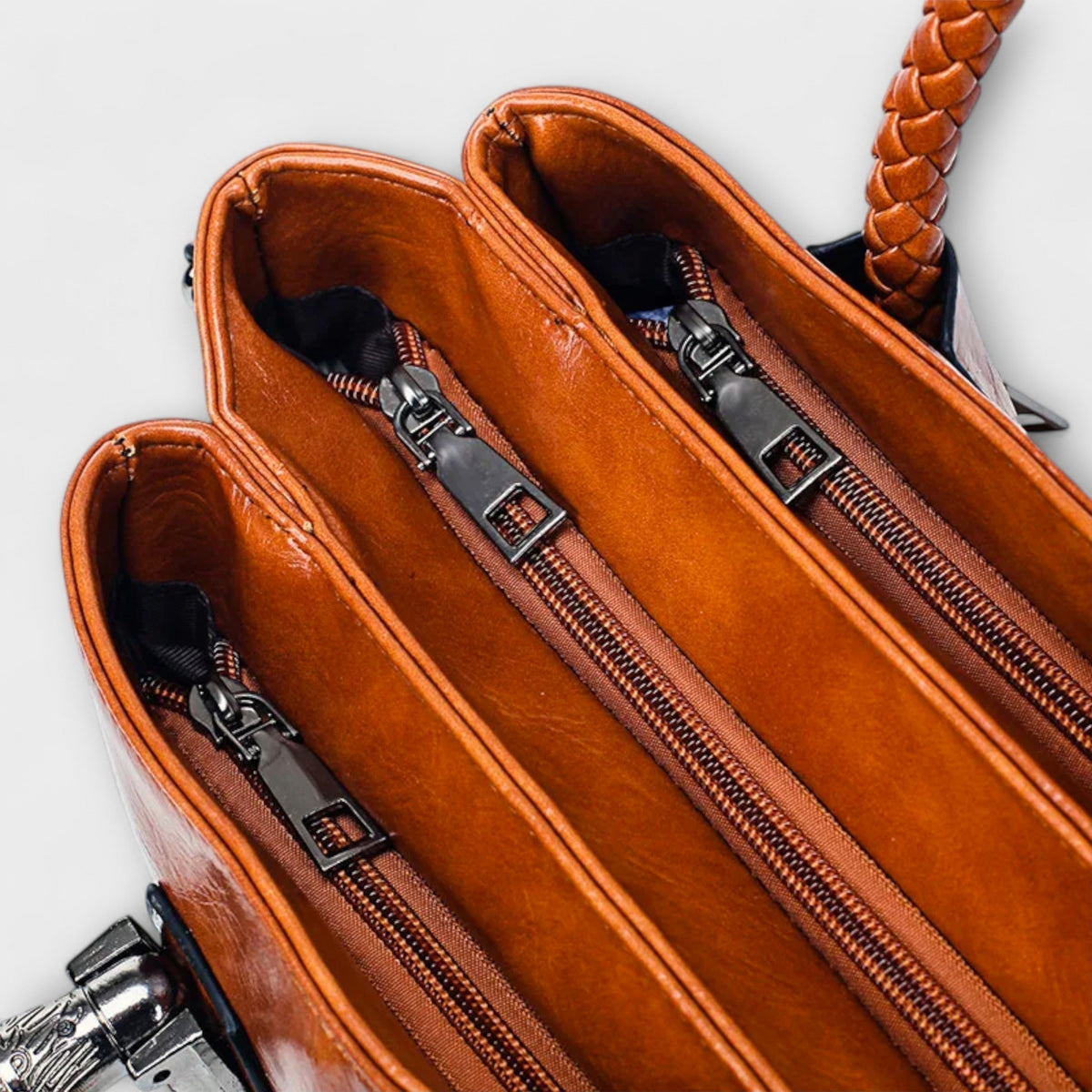 Braided Handle Faux Leather Satchel Bag
