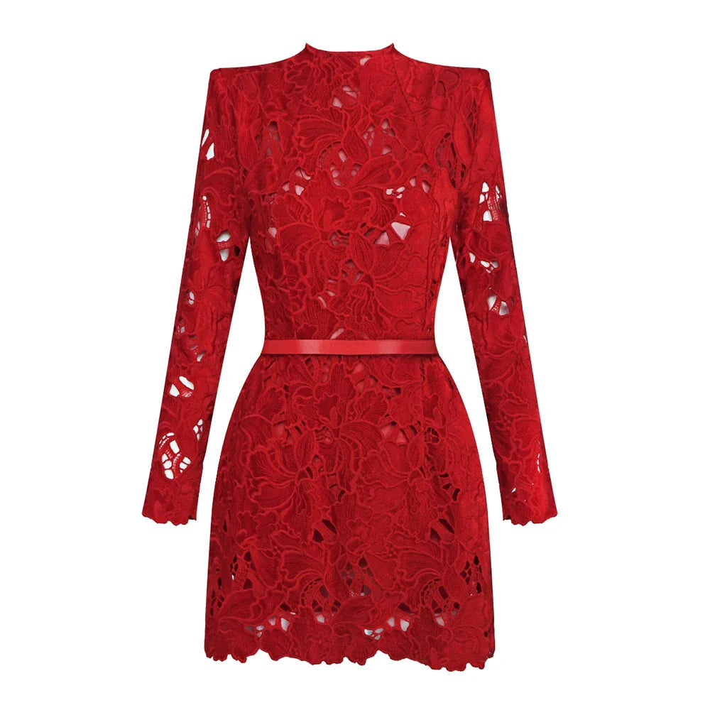 MARIA LACE MINI DRESS Red