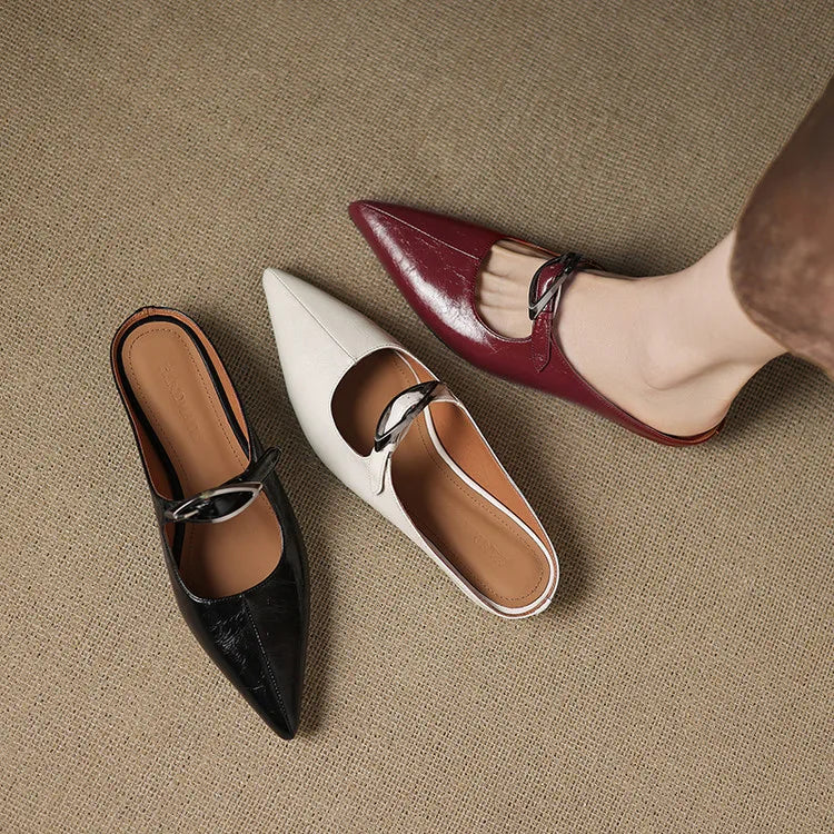 Pointed Toe Buckle Strap Low Heel Mary Jane Pumps