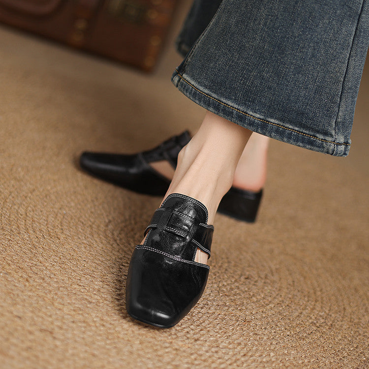 Pointed Toe Block Heel Slip On Mules