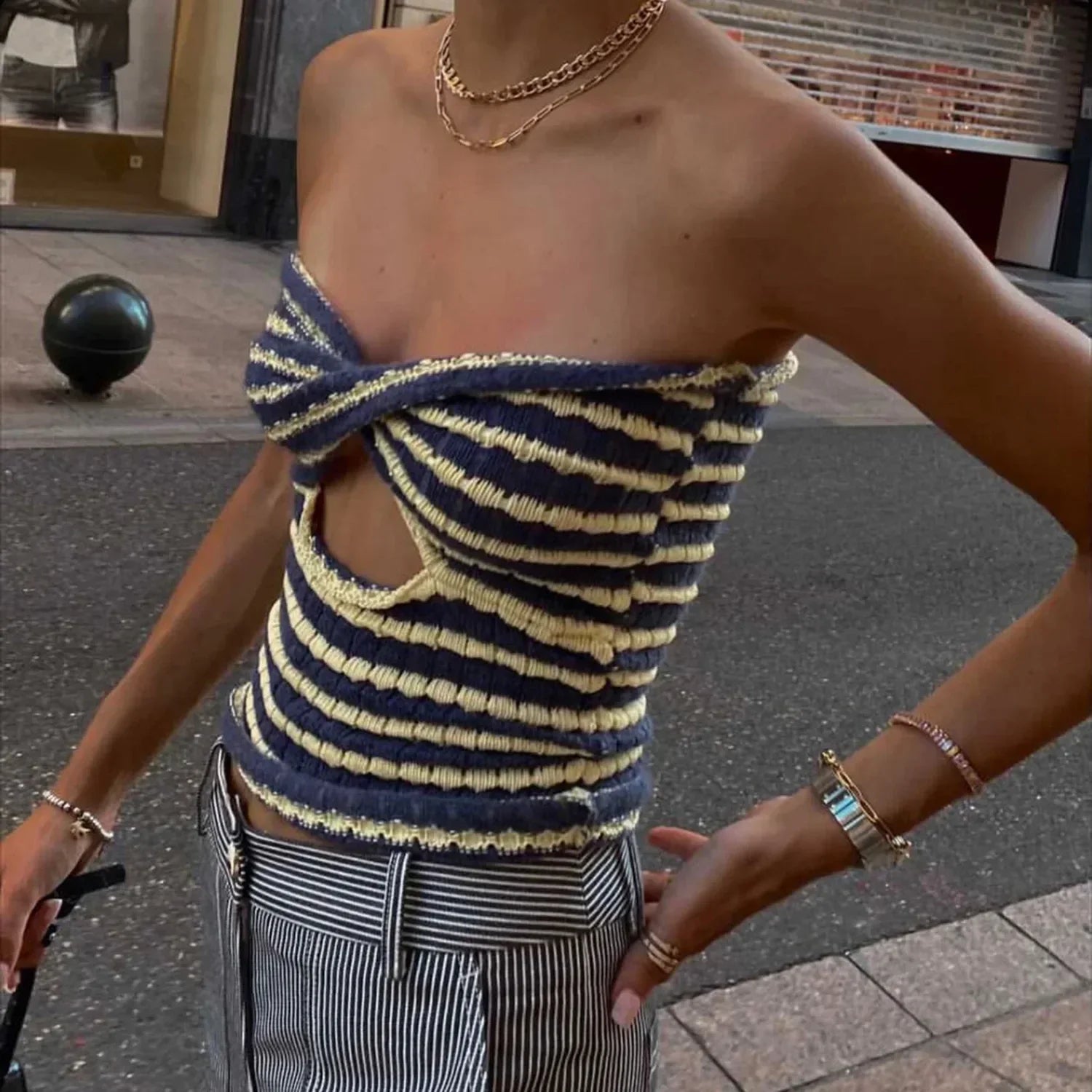 Striped Knit Beach Tank Strapless