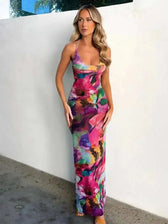 Deep V Backless Bandage Floral Dress 6