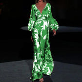 Floral Deep V-Neck Puff Sleeve Maxi Dress 4