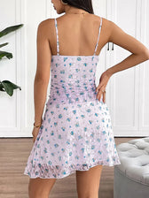 Backless Mesh Sling Knitted Floral Dress 4