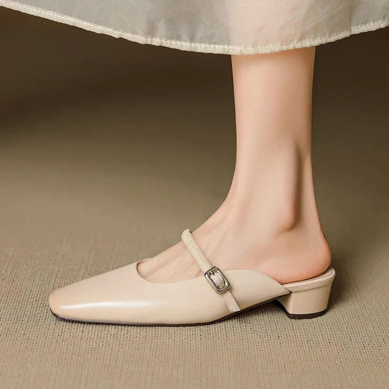 Square Toe Ankle Strap Block Heel Mary Jane Pumps