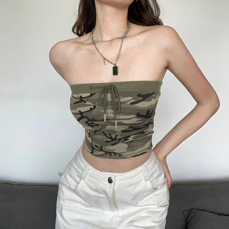 Camouflage Drawstring Tube Strapless