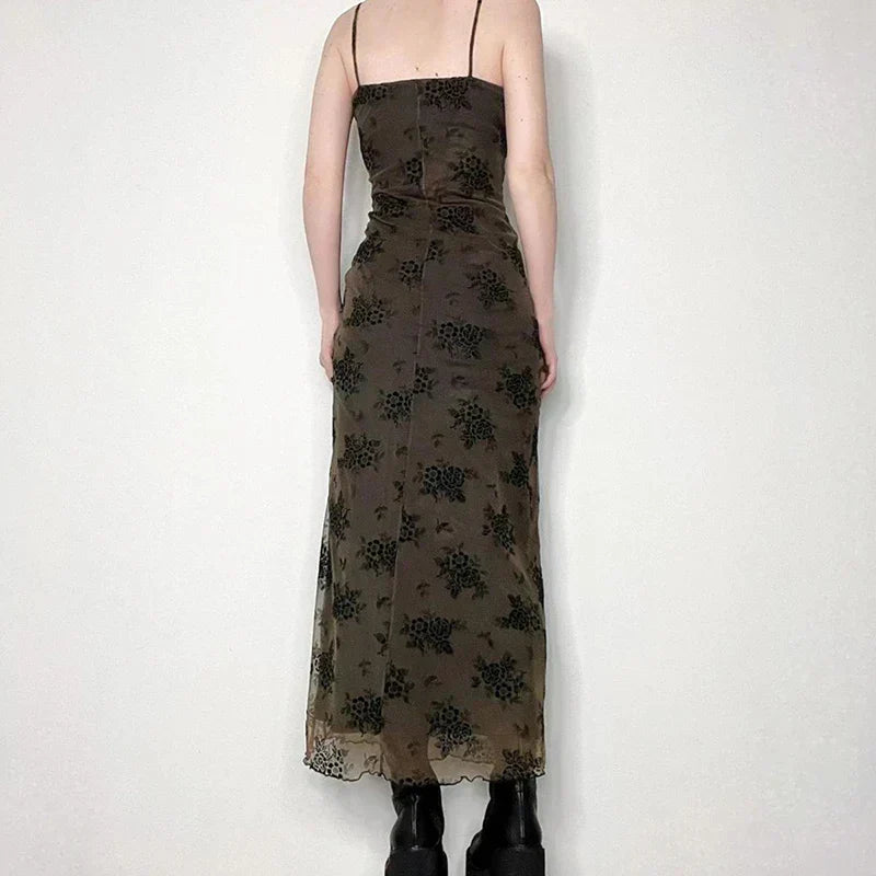 Bianca Minimalist Vintage Floral Lace Dress with Sheer Overlay Chic Silhouette Collection