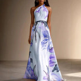 Floral Halter Neck Belted A-Line Maxi Dress 5