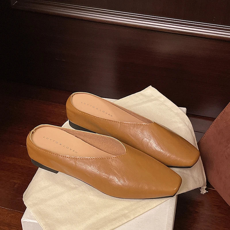 Metallic Square Toe Flat Mules