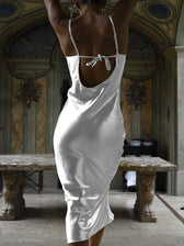 Satin Lace Up Backless Trumpet Midi Dress 5