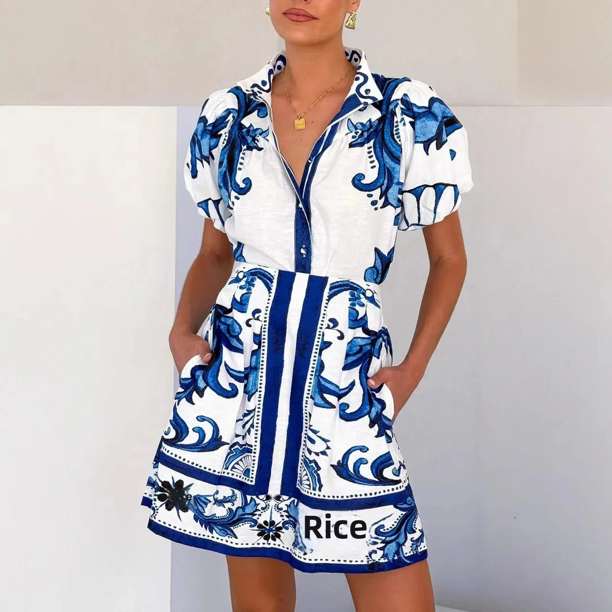 Print Puff Sleeve Two Piece Set 5