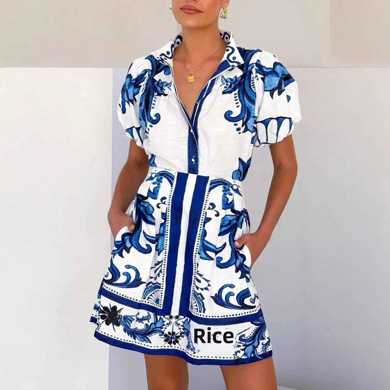 Print Puff Sleeve Two Piece Set 5