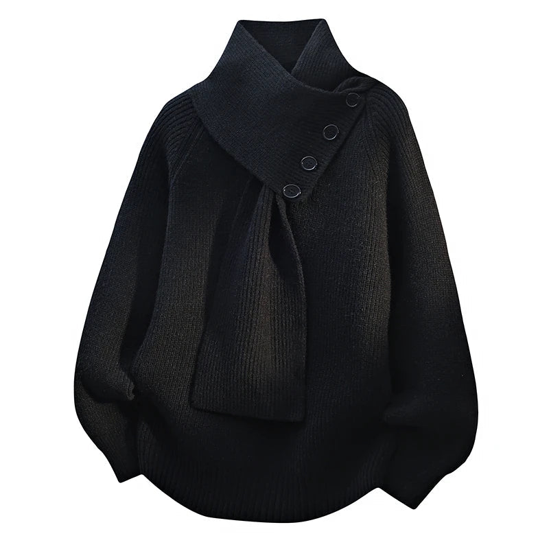 Women’s Sweater | Scarf Neck Button Detail