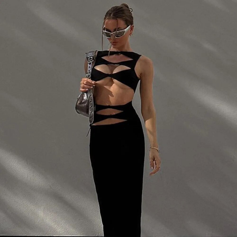 Cut Out Sleeveless Bodycon Bandage Midi Dress 21
