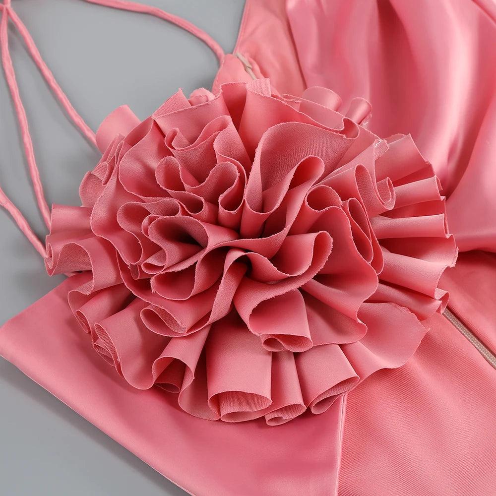 Satin One Shoulder Long Sleeve Rosette Cut Out Ruched Mini Dress 7