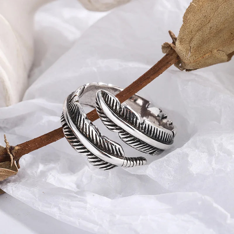 Silver Look Feather Wrap Adjustable Ring