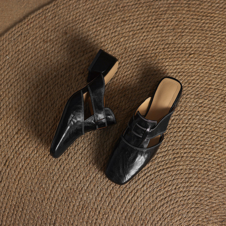 Pointed Toe Block Heel Slip On Mules