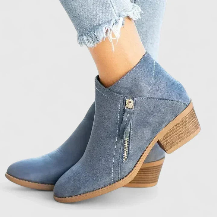 Suede Look Side Zip Block Heel Ankle Boots