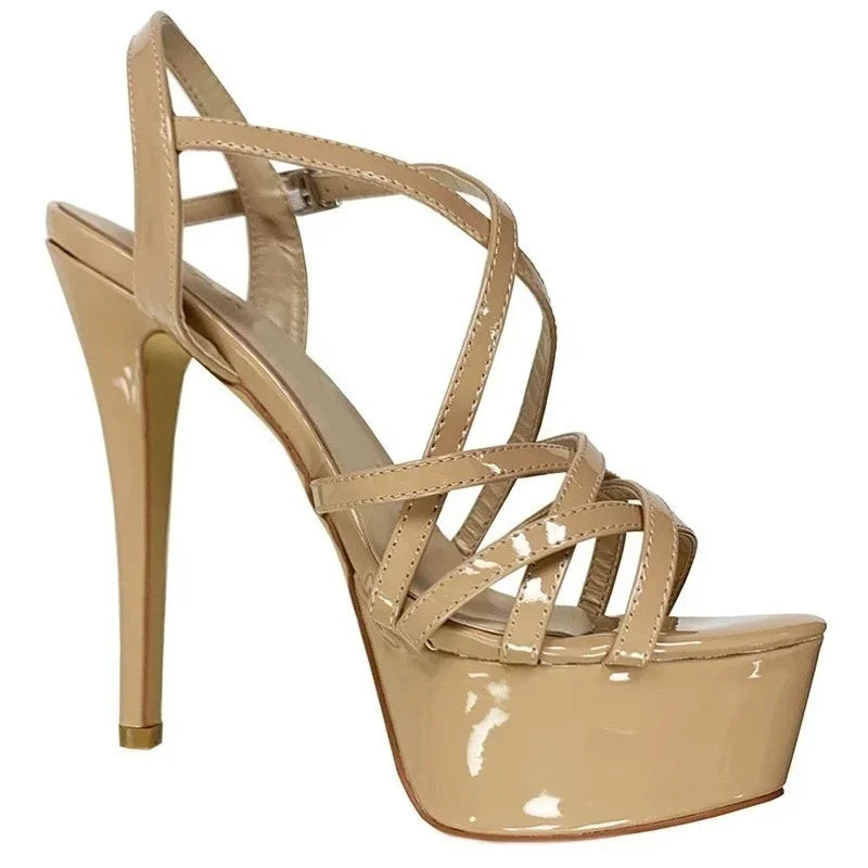 Strappy Peep Toe Platform Stiletto Sandals