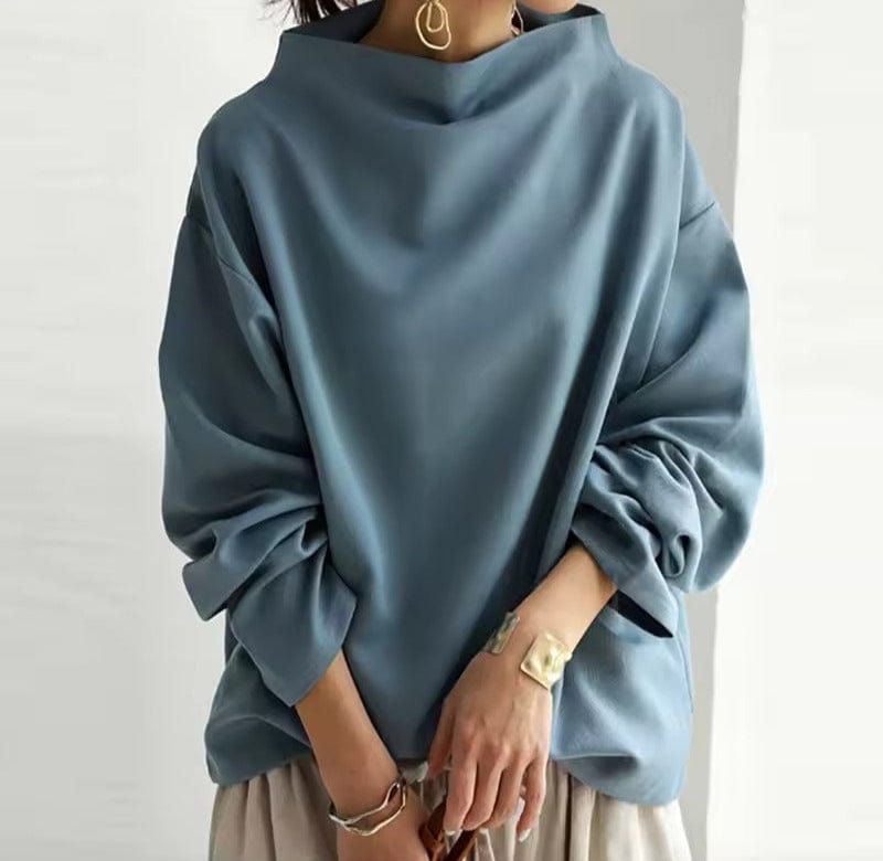 Mock Neck Long Sleeve Drop Shoulder Top