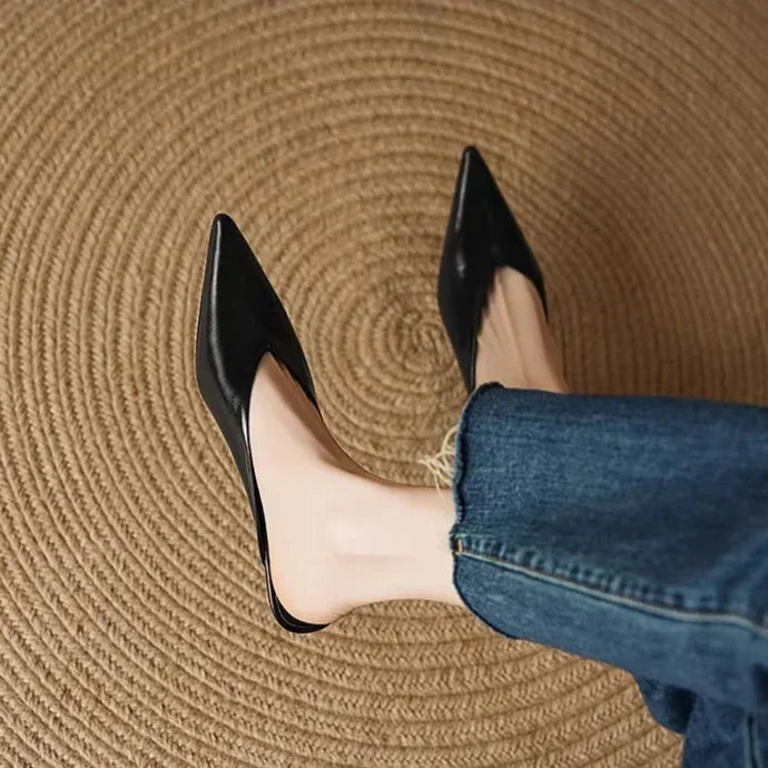 Pointed Toe Slip On Backless Wedge Mules