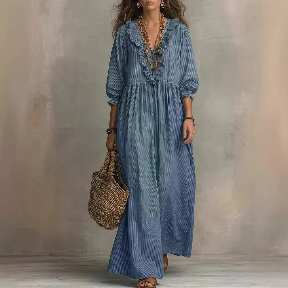 Ruffle V-Neck Long Sleeve Maxi Dress 4